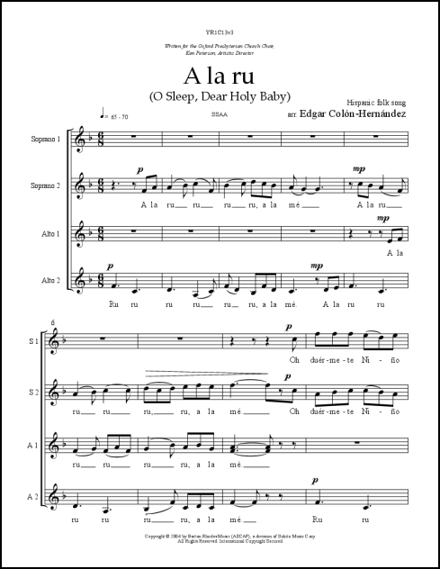 A la ru for SSAA, a cappella - Click Image to Close